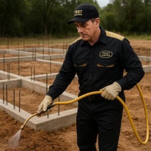 Professional foundation termite treatment during new building construction in goa