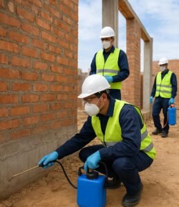 Licensed pest control technician inspecting a construction project in Goa.