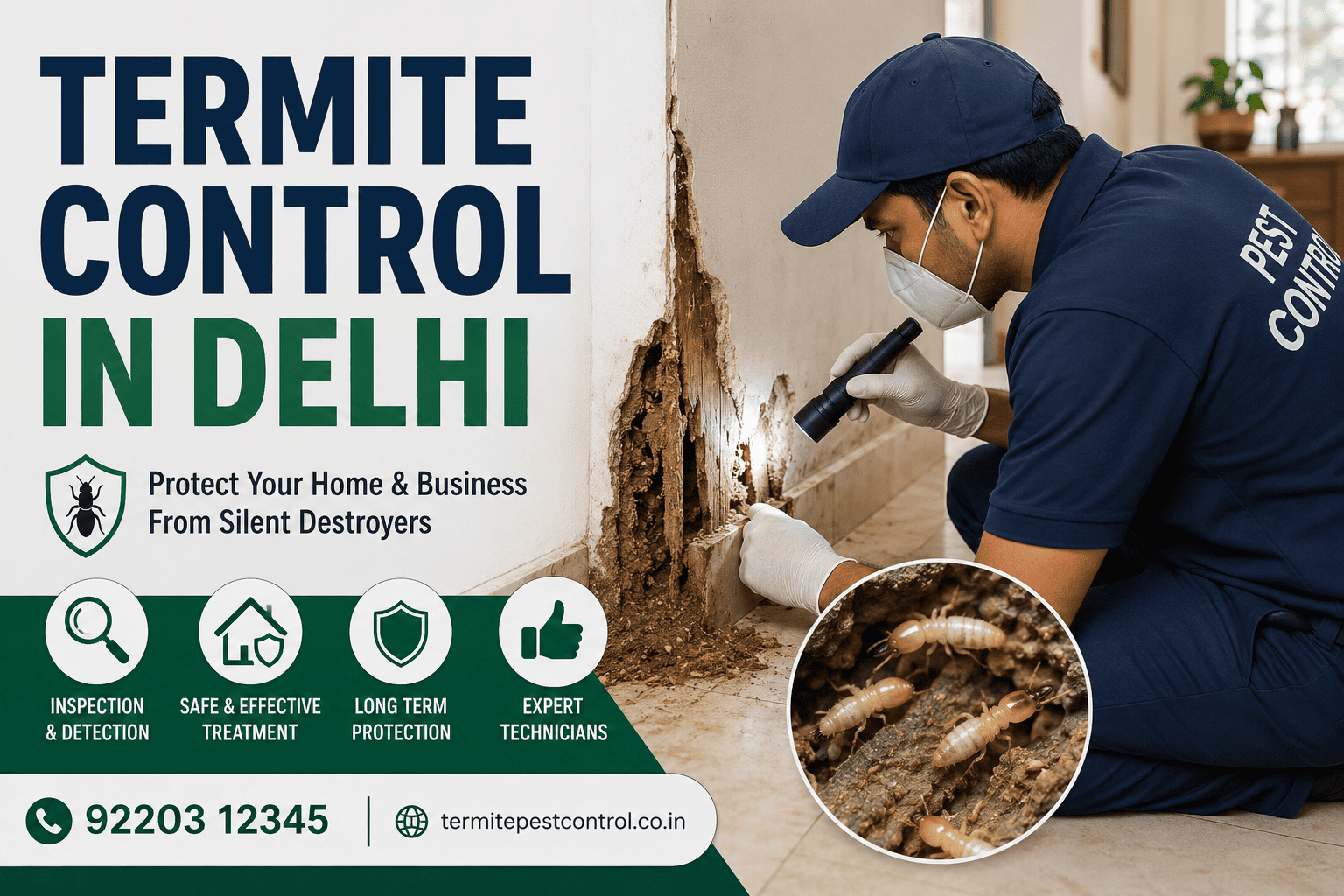 Professional termite control in Delhi technician treating a residential property for termites.