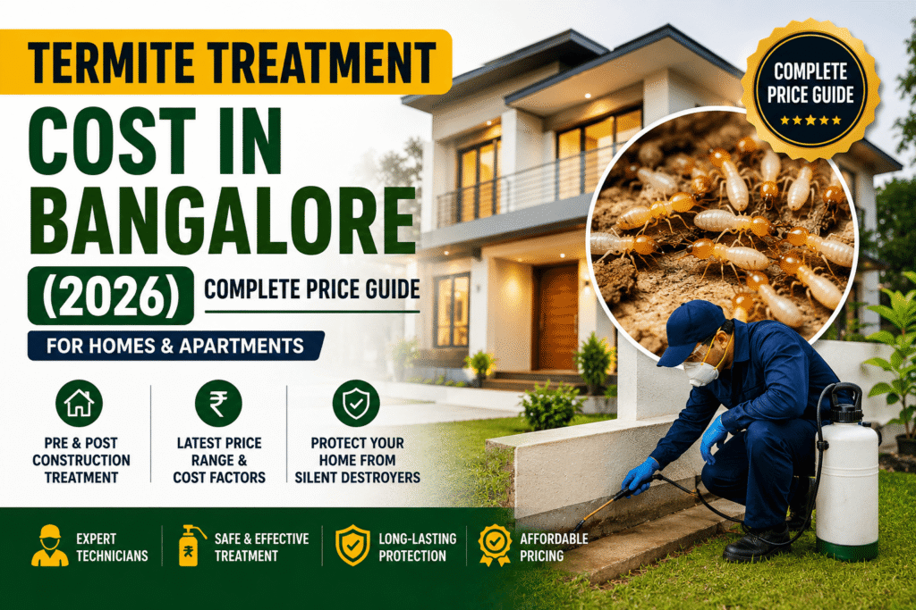 Termite treatment cost in Bangalore 2026 showing professional termite control service for homes and apartments